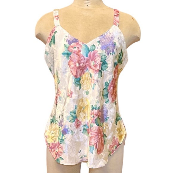 Vintage Cami Floral Print Satin Sleeveless Top Blouse S Small M Medium - Picture 2 of 4